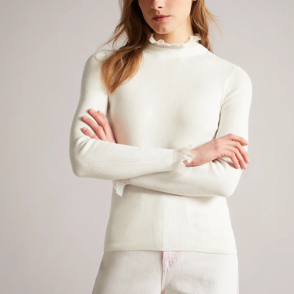 Ted Baker DVANA Frill Neck Detail Sweater Long Sleeve Knit Size 2 US 6/8/M